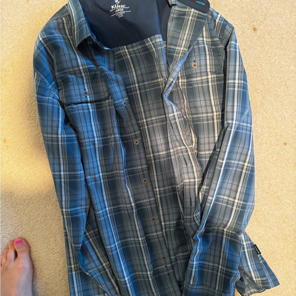 Kuhl Navy Plaid Long Sleeve Shirt